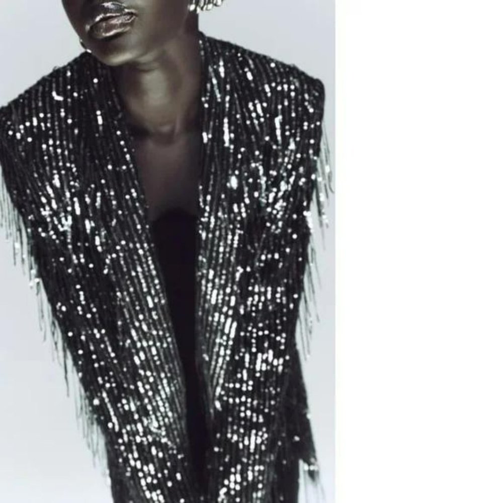 ZARA FRINGED SEQUIN BLAZER